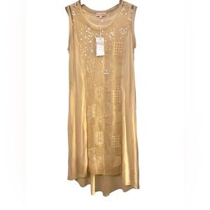 PRETTY ANGEL Sleeveless Silk Whimsy Sequins Lace Sheer Lined Midi Dress Sz L NWT